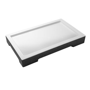 Plateau réfrigéré pour comptoir ou buffet. Composé d'un socle noir isolant en Polypropylène Expansé, d'un accumulateur de froid (gel eutectique) et d'une plaque mélamine blanc format GN 1/1