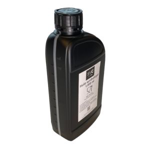 Huile synthétique pour machine sous vide à cloche Busch et autres de 4 à 21 mcube. Apte au contacte alimentaire accidentel. Casher, Halal. protection corrosion. Vue de coté. Volume 1000 ml